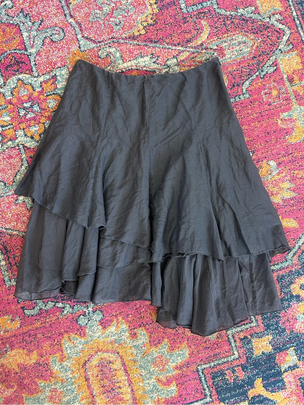 CAbi | Women’s Charcoal Grey Silk Blend Asymmetrical Layered Ruffle Skirt Size 8 - Picture 2 of 14